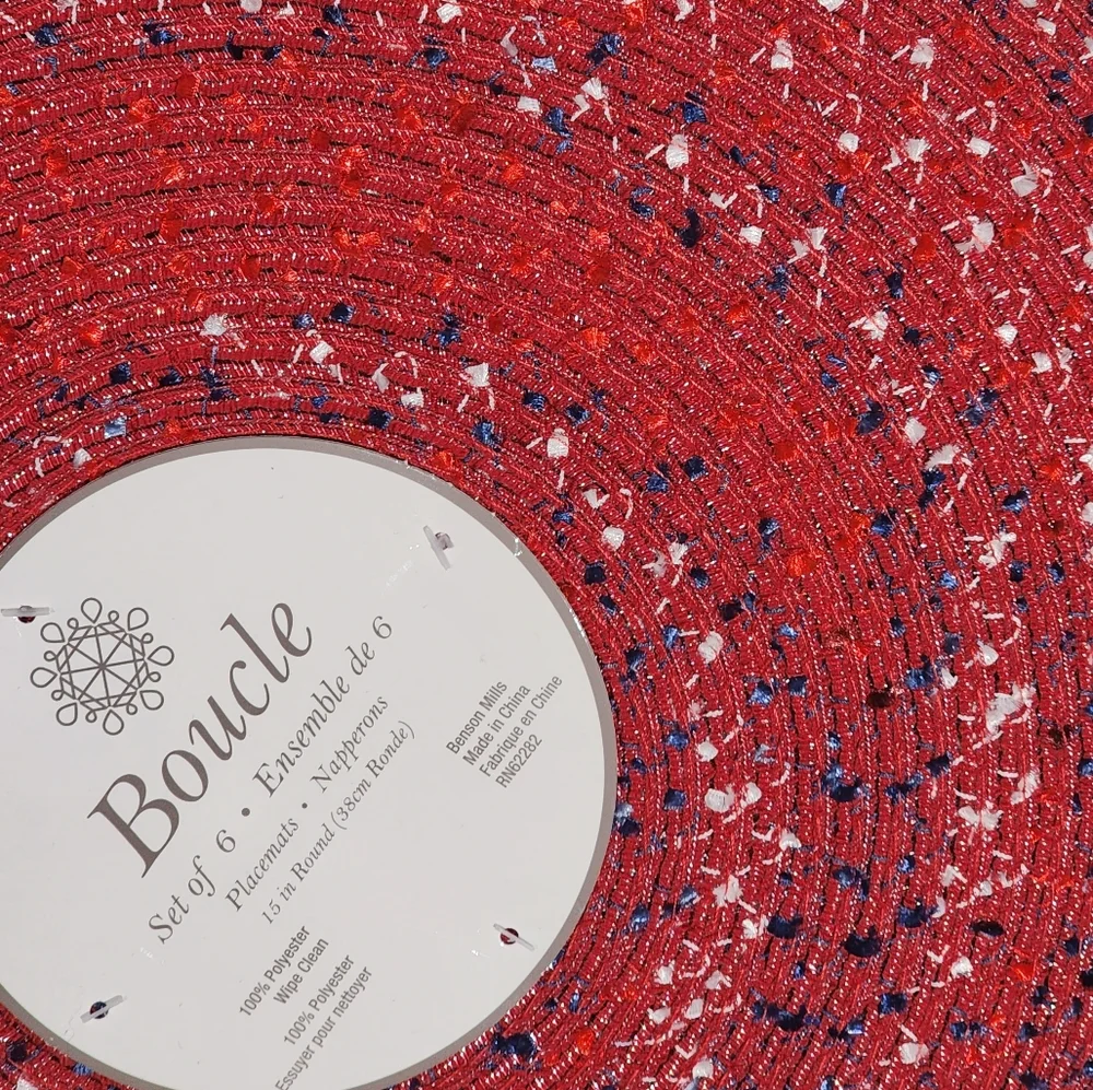 Benson Mills Set of Six Red Americana Round‎ Polyester Placemats 15in